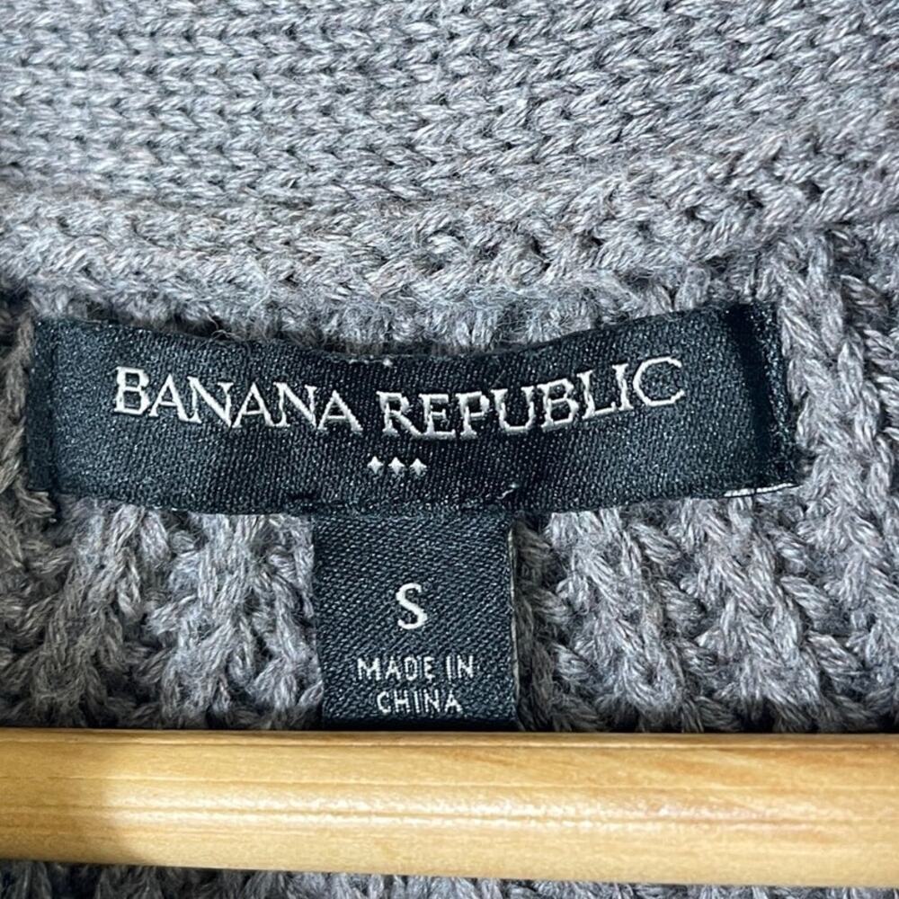 Banana Republic Small Gray Ribbed Chunky Knit Fringe Hem Sweater Poncho - Picture 5 of 5
